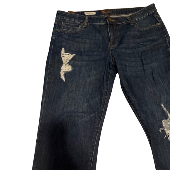 KUT from the Kloth Catherine Boyfriend Jeans Distressed Dark Wash Size 12 - Picture 3 of 11